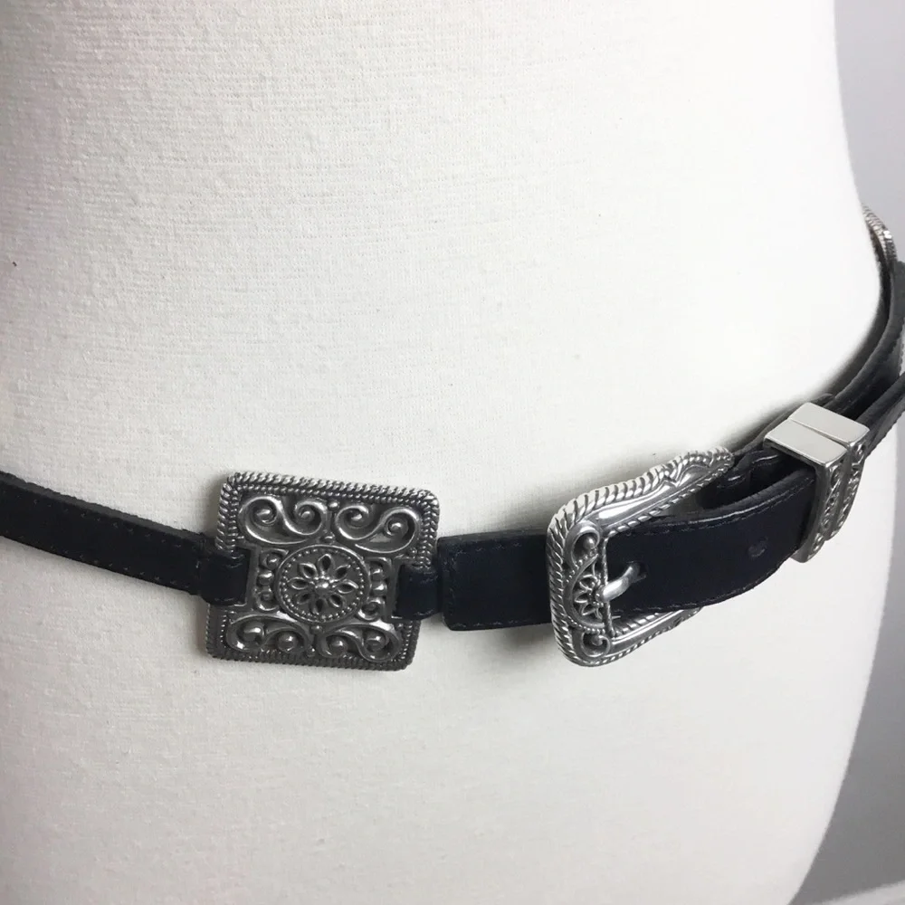 Vintage Brighton Black Leather & Silver Belt Size M/L 32
